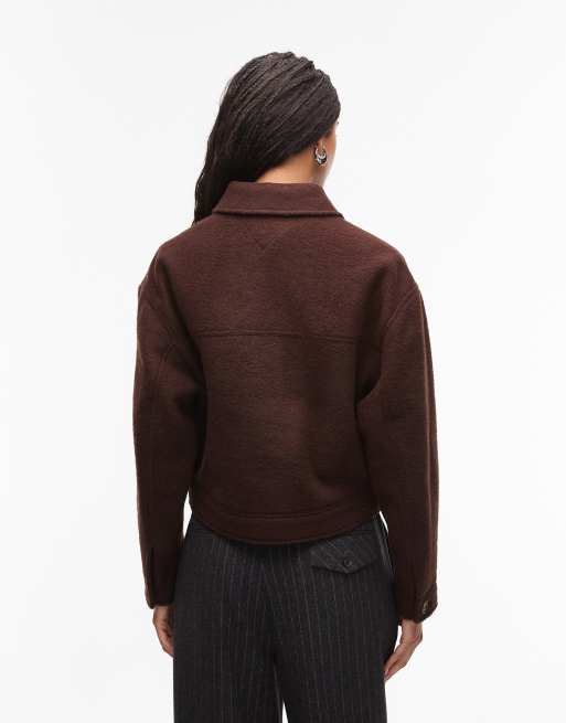 Tommy Jeans wool trucker jacket in chocolate brown, 3 of 4