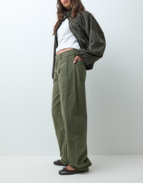 Tommy Jeans Workwear-Barrel-Leg-Hose in Dunkelgrün - view 1