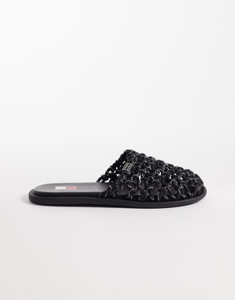 Tommy Jeans woven mesh mule flats in black - view 1