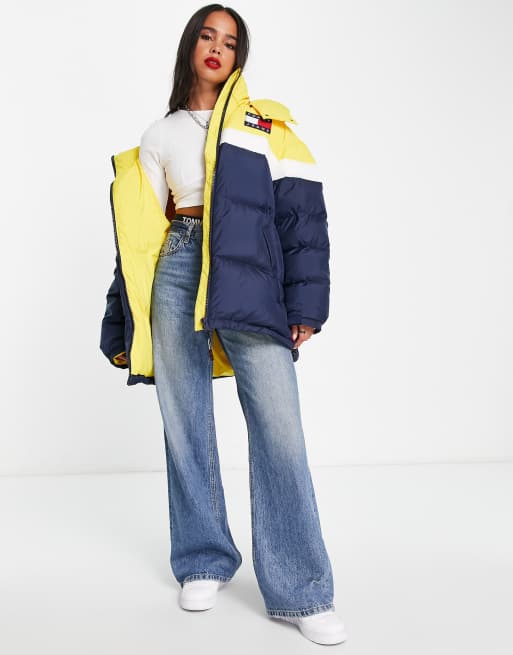 Tommy Jeans x ASOS exclusive alaska down fill puffer jacket in yellow color block, 3 of 4