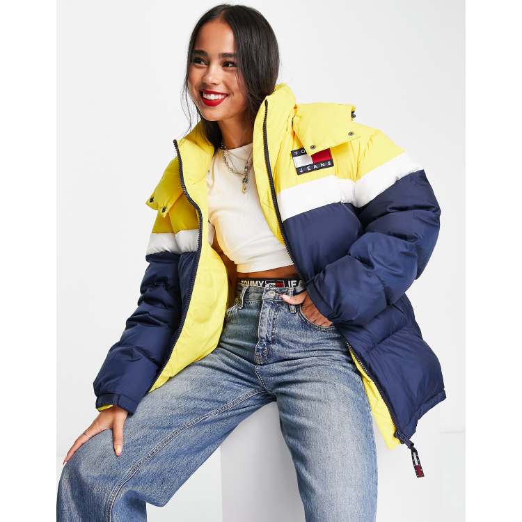 Tommy jeans yellow oversized hooded best sale puffer jacket