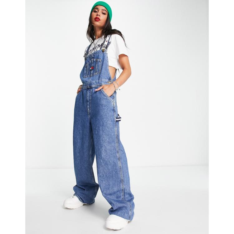 Tommy Jeans x ASOS exclusive baggy fit overalls in mid wash