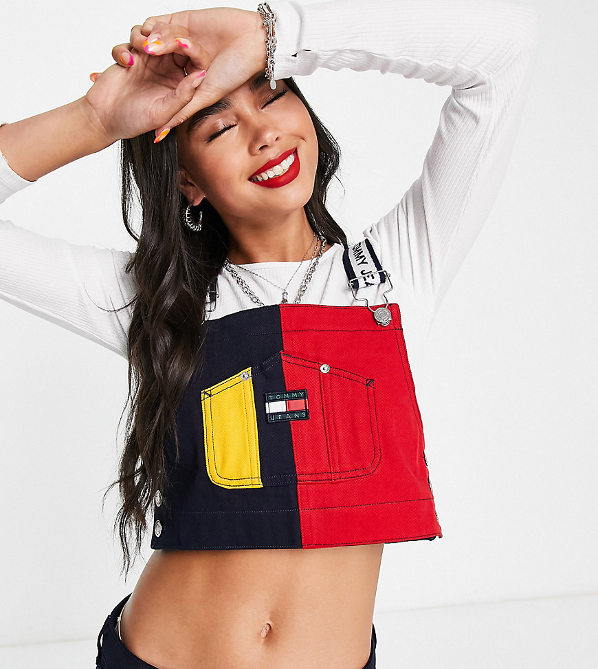 Tommy Jeans x ASOS exclusive co-ord cotton logo tape dungaree top in colour block-Multi