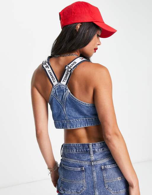 Tommy Jeans x ASOS exclusive co-ord cotton logo tape dungaree top in mid  blue