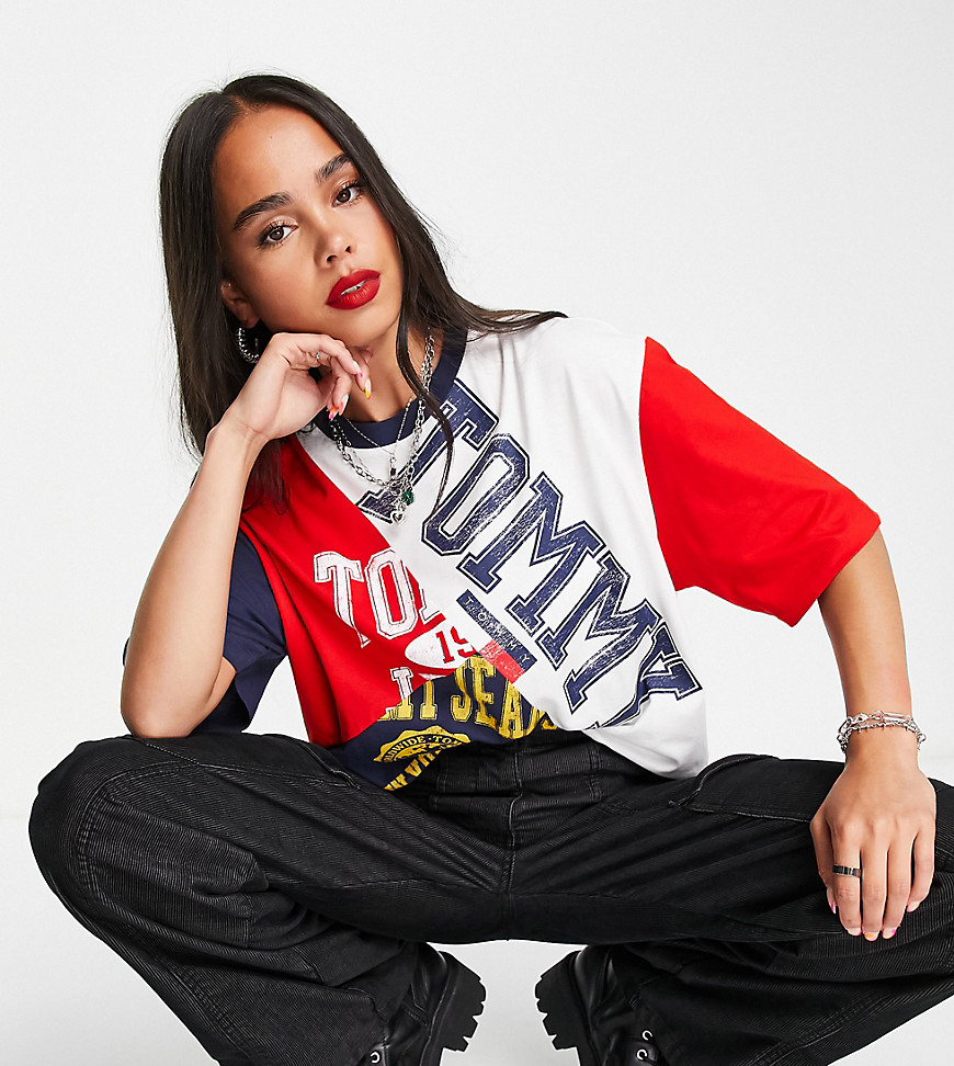Tommy Jeans x ASOS exclusive collab spliced logo boyfriend T-shirt in multi