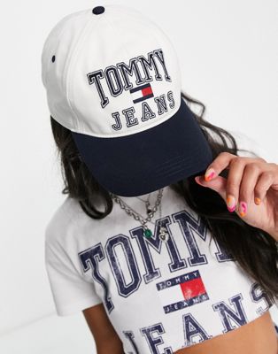 Tommy Jeans x ASOS exclusive collegiate logo cap in ecru