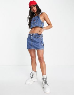 Tommy Jeans x ASOS exclusive logo denim mini skirt in mid wash - part of a  set | ASOS