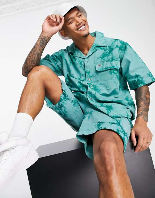 Tommy Jeans x ASOS exclusive tie dye short sleeve shirt in green