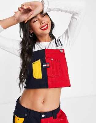 Tommy Jeans x ASOS - Exklusives Latz-Oberteil aus Baumwolle mit Blockfarbendetail und Logo-Band, Kombiteil-Bunt