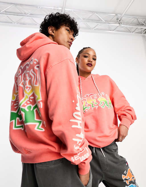 Tommy Jeans x Keith Haring unisex graphic print hoodie in coral | ASOS
