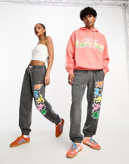 Tommy Jeans x Keith Haring unisex graphic print trackies in grey