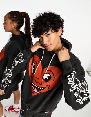 Tommy Jeans x Keith Haring unisex heart graphic print hoodie in black