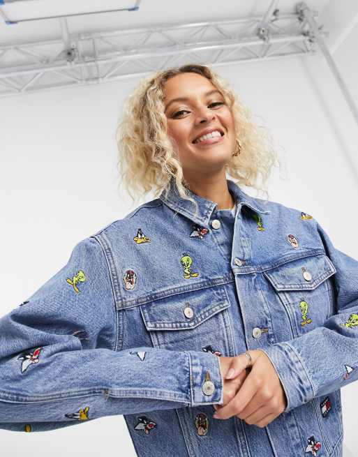 Tommy Jeans x Looney Tunes all over icon denim jacket co ord in light blue  wash