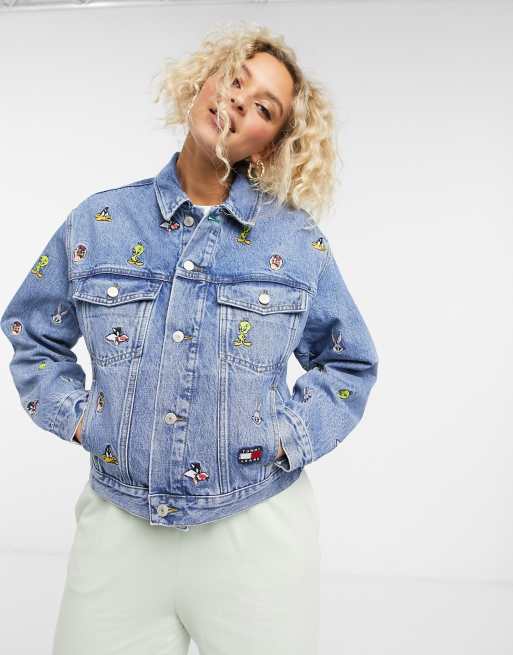 Tommy Jeans x Looney Tunes all over icon denim jacket two piece in light blue wash