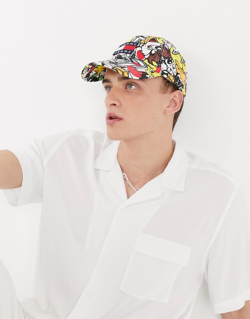 Tommy Jeans x Looney Tunes Capsule all over characters flag logo print baseball cap in navy