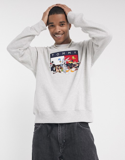 Tommy Jeans x Looney Tunes Capsule characters embroidery flag logo sweatshirt in grey marl