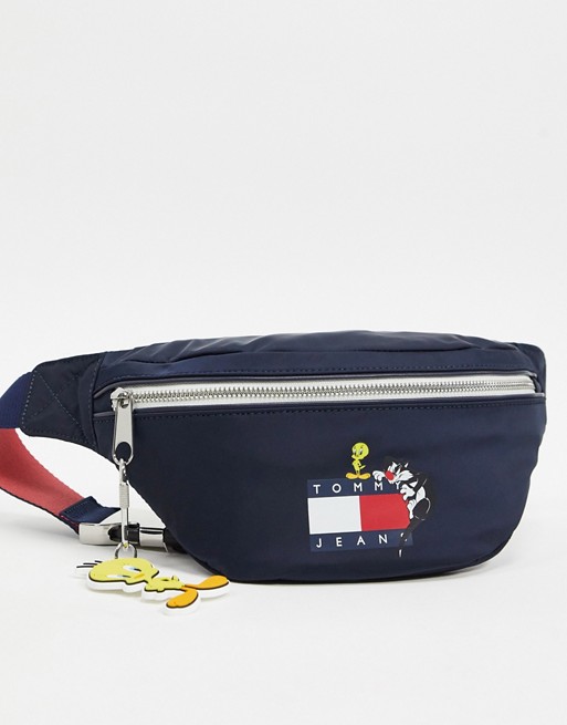 Tommy Jeans x Looney Tunes Capsule characters flag logo print bum bag in navy