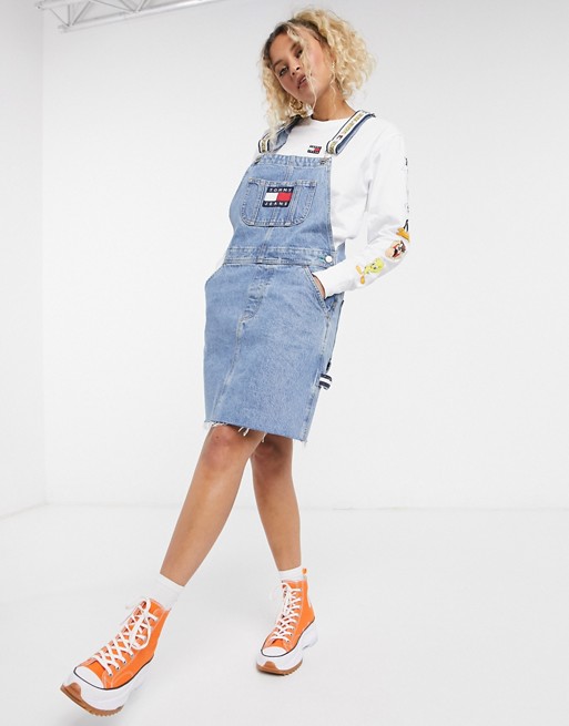 Tommy Jeans x Looney Tunes dungaree dress in light wash