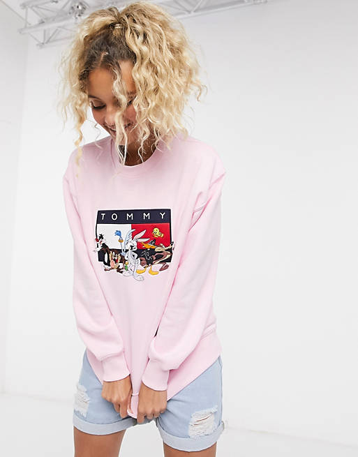 Tommy Jeans x Looney Tunes logo sweatshirt in pink | ASOS