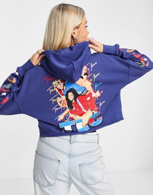 Tommy Jeans x Music Edition TLC cropped hoodie in blue  - ASOS Price Checker