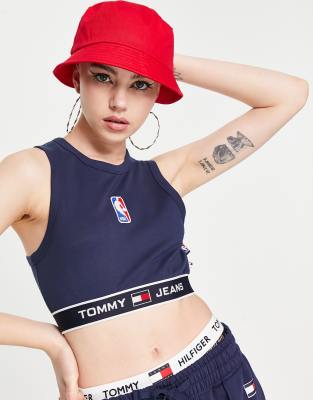 Tommy Jeans x NBA crop tank top in navy - ASOS Price Checker