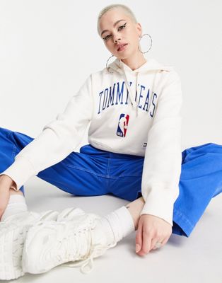 Tommy Jeans x NBA cropped hoodie in cream - ASOS Price Checker