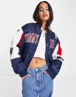Tommy Jeans x NBA relaxed varsity jacket in navy