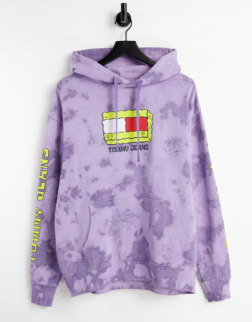 Tommy Jeans X Spongebob unisex tie dye hoodie in purple