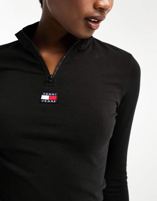 Tommy Jeans XS badge 1/4 zip mockneck long sleeve top in