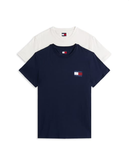 Tommy Jeans – Zestaw 2 dopasowanych T-shirtów w kolorach granatowym i białym z logo z flagą