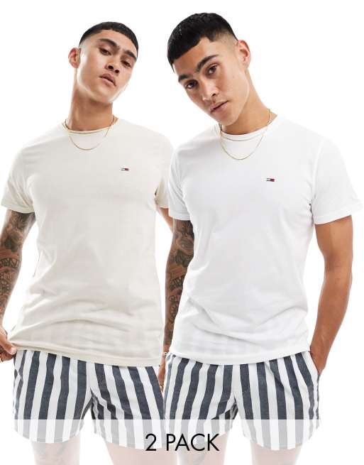 Tommy Jeans – Zestaw 2 T-shirtów o dopasowanym kroju z logo w kolorze beżowym i białym