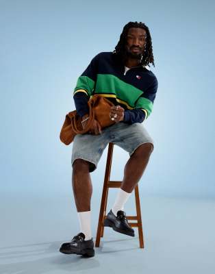 Tommy Jeans Zip Color Block Rugby Top In Navy