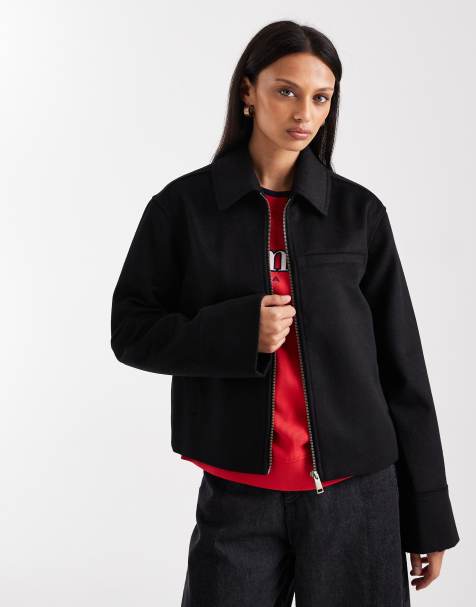 Tommy Jeans zip front wool collared jacket in black - view 1