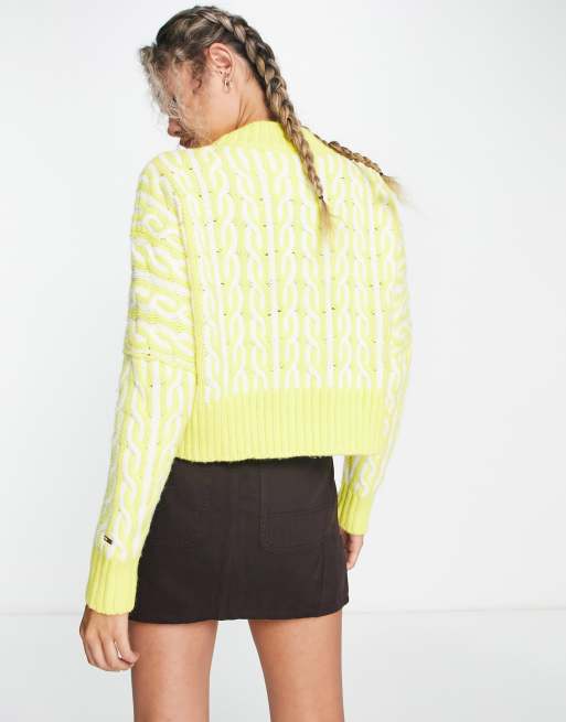 Tommy Jeans – Żółty sweter oversize z dzianiny o warkoczowym splocie , 2 z 4