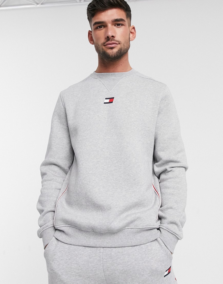 Tommy Sports central flag logo icon piping sweatshirt in grey marl