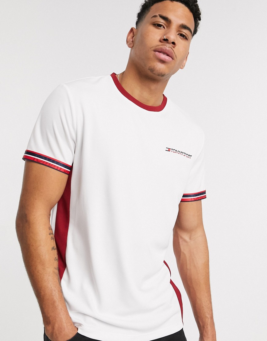Tommy Sports - T-shirt classica con bordi a contrasto a righe e logo sul petto bianca-Bianco