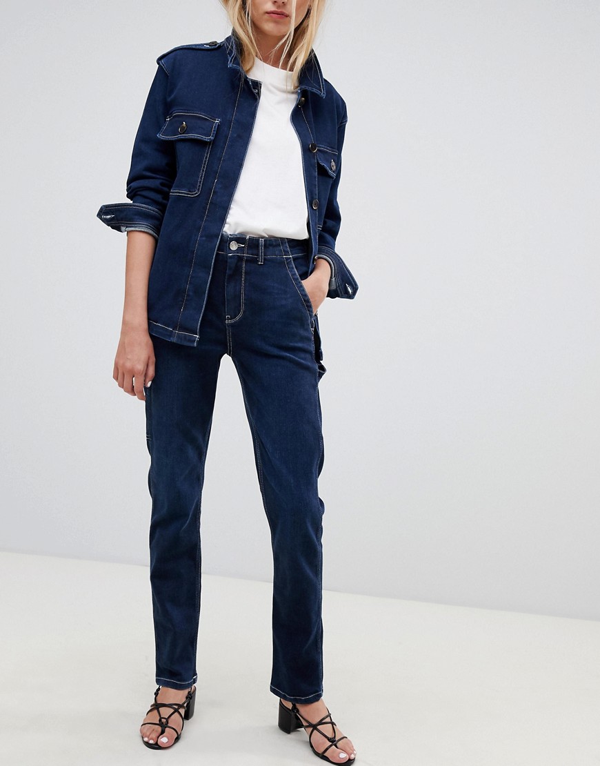 Tomorrow – Slitstarka jeans med kontrasterande söm-Blå