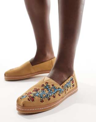 Toms - Alpargata - Espadrilles in Hellbraun mit Blumenstickerei-Brown