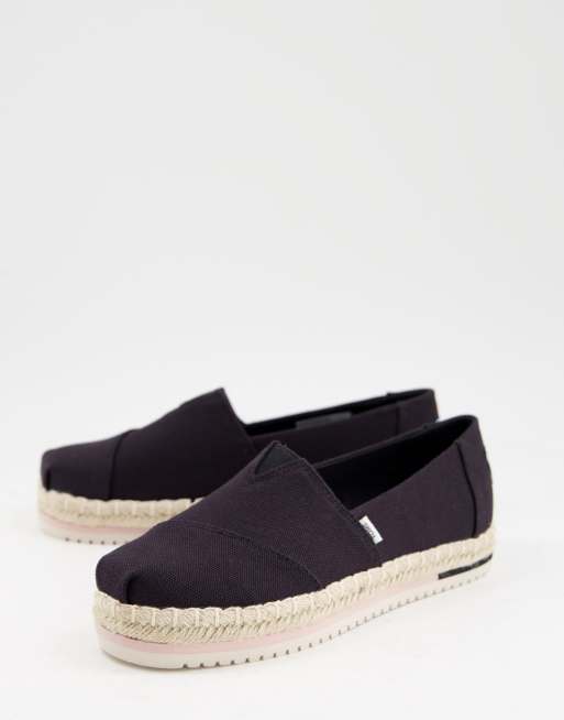 Toms - Alpargata - Espadrilles met plateauzool met touw in zwart