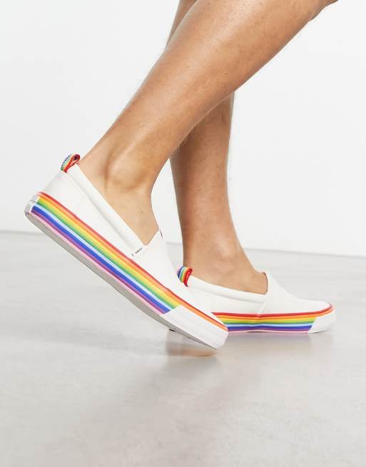 Toms Alpargata Fenix slip on sneakers in white with rainbow sole