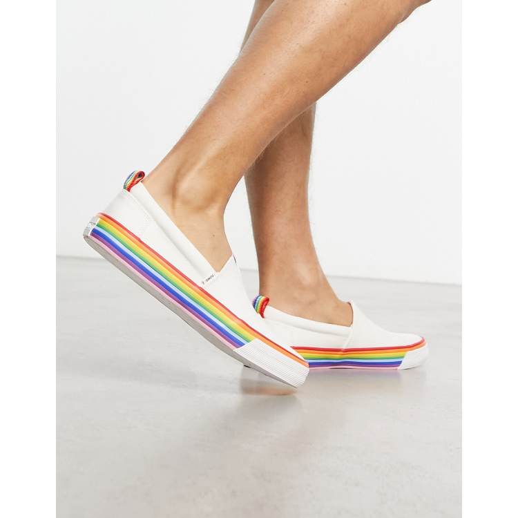 White vans with rainbow hot sale sole