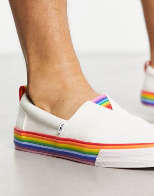 White vans with rainbow hot sale bottoms