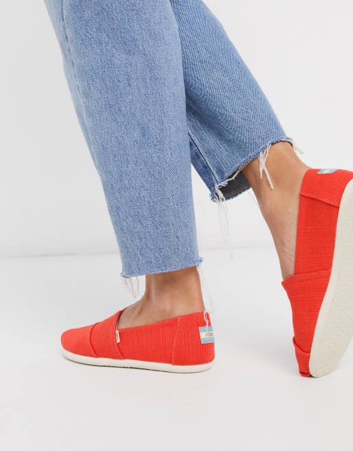 Toms red white hot sale and blue shoes