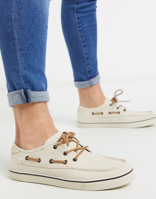 TOMS boat shoes in cream canvas