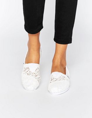 TOMS Classic- White Lace Leaves Flat 