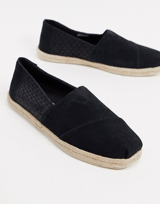 Toms espadrilles in black embossed suede with rope detail