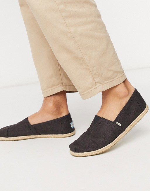 Toms espadrilles in black linen with rope detail