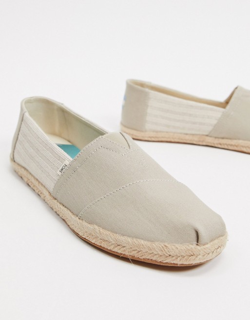 Toms espadrilles in grey stripe linen with rope detail