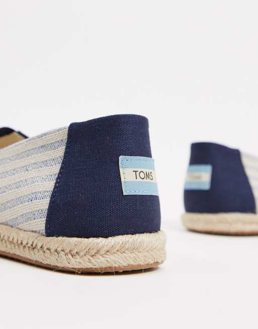 Toms espadrilles in navy stripe linen with rope detail