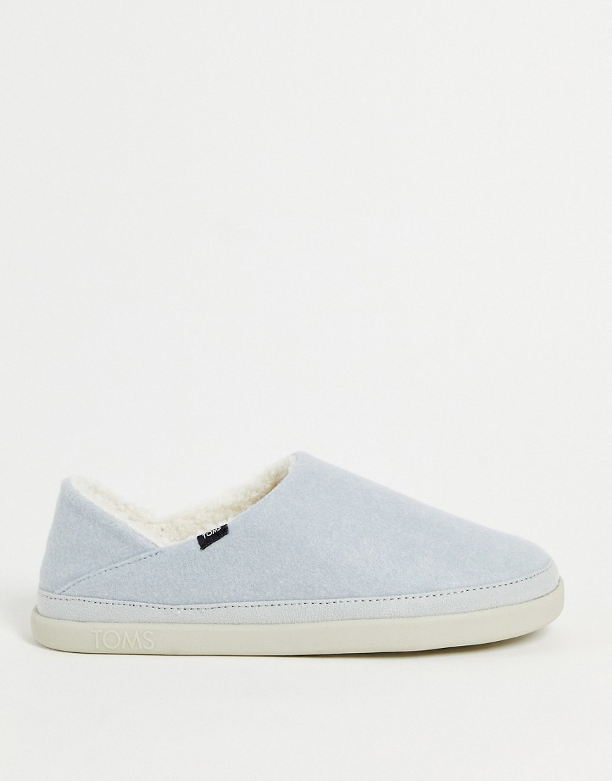 TOMS Ezra vegan friendly recycled polyester sherpa slippers with folding back in gray